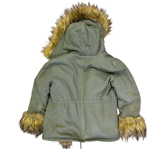 Vintage Olive Green Faux Fur Parka Coat Y2K Boho Festival Jacket Street Style - Picture 12 of 12